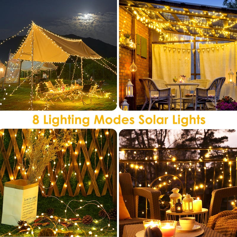 SANJICHA Extra-Long 144FT Solar String Lights for Outside, 2 Pack 400LED Solar Christmas Lights Outdoor, Waterproof Copper Wire with 8 Modes Twinkle Fairy Lights for Tree Garden Party Xmas Decor (Warm White) - Image 5